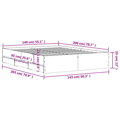 vidaXL gultas rāmis ar atvilktnēm, ozola, 140x200cm, inženierijas koks