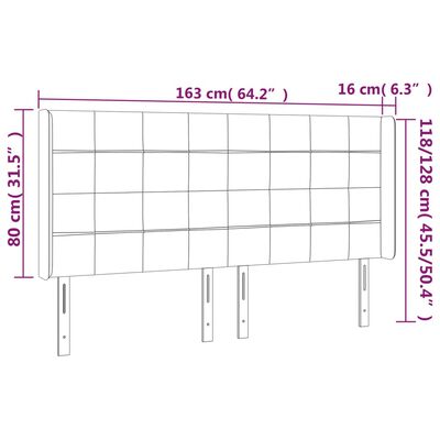 vidaXL gultas galvgalis ar LED, 163x16x118/128 cm, tumši zils samts