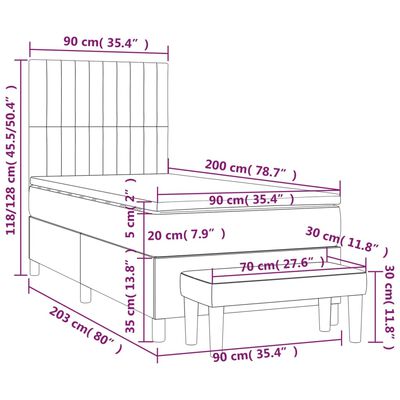 vidaXL atsperu gulta ar matraci, tumši pelēka, 90x200 cm, audums