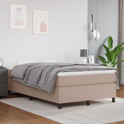 vidaXL atsperu gulta ar matraci, kapučīno, 120x190 cm, mākslīgā āda