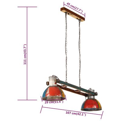 vidaXL griestu lampa, industriāls stils, krāsaina, 25 W, 111 cm, E27