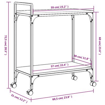 vidaXL virtuves ratiņi, ozolkoka, 60,5x31x72,5 cm, inženierijas koks