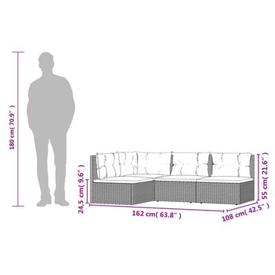 vidaXL 4-daļīgs dārza atpūtas mēbeļu komplekts, pelēka PE rotangpalma