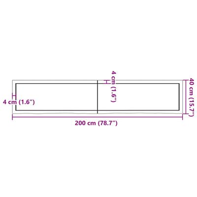 vidaXL galda virsma, 200x40x(2-4) cm, neapstrādāts ozola masīvkoks