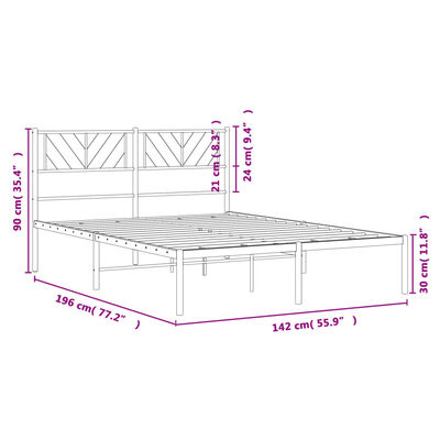 vidaXL gultas rāmis ar galvgali, balts metāls, 135x190 cm