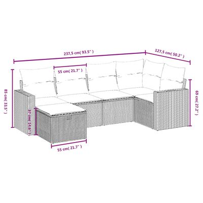 vidaXL 6-daļīgs dārza dīvāna komplekts ar matračiem, pelēks PE pinums