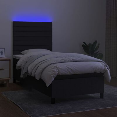 vidaXL atsperu gulta ar matraci, LED, melns audums, 100x200 cm