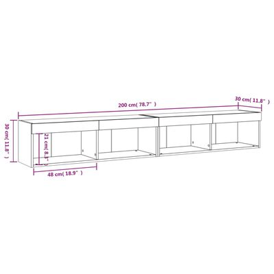 vidaXL TV plaukti ar LED lampiņām, 2 gab., balti, 100x30x30 cm