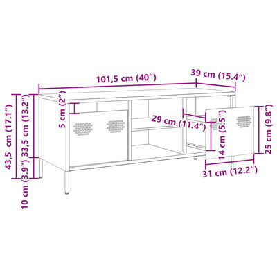 vidaXL TV skapītis, zaļš, 101,5x39x43,5 cm, auksti velmēts tērauds