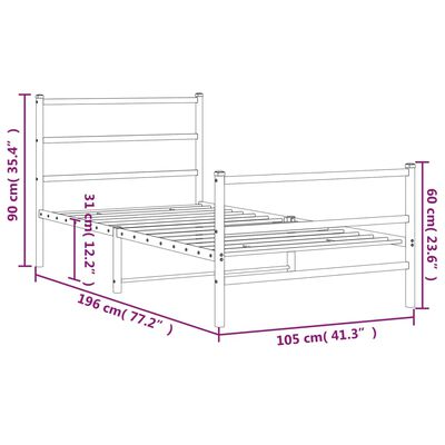 vidaXL gultas rāmis ar galvgali un kājgali, melns metāls, 100x190 cm