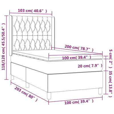 vidaXL atsperu gulta ar matraci, LED, tumši brūns audums, 100x200 cm