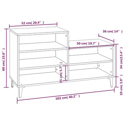 vidaXL apavu plaukts, balts, 102x36x60 cm, inženierijas koks