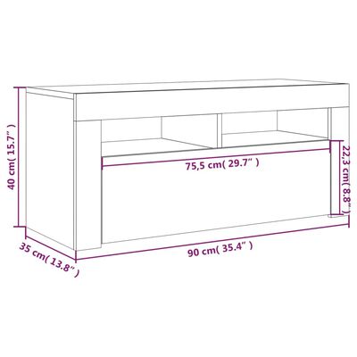 vidaXL TV skapītis ar LED lampiņām, pelēka ozolkoka krāsa, 90x35x40 cm