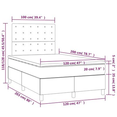 vidaXL atsperu gulta ar matraci, LED, pelēka, 120x200 cm, mākslīgā āda