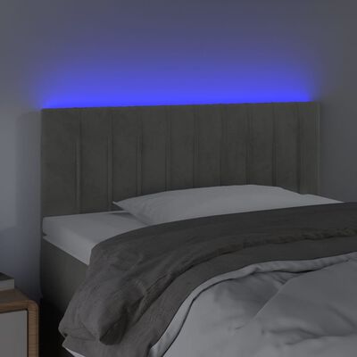 vidaXL gultas galvgalis ar LED, 100x5x78/88 cm, gaiši pelēks samts