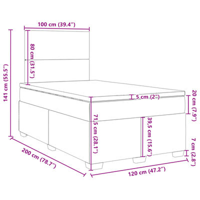 vidaXL atsperu gulta ar matraci, zils samts, 120x200 cm