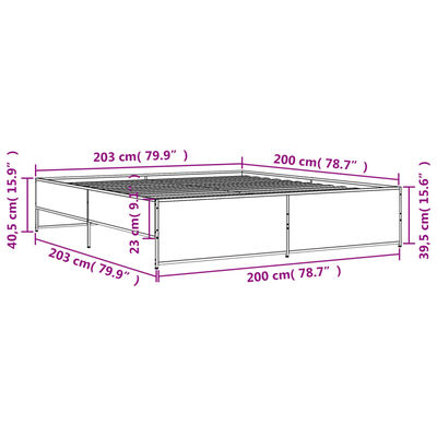 vidaXL gultas rāmis, ozola krāsā, 200x200cm, inženierijas koks, metāls