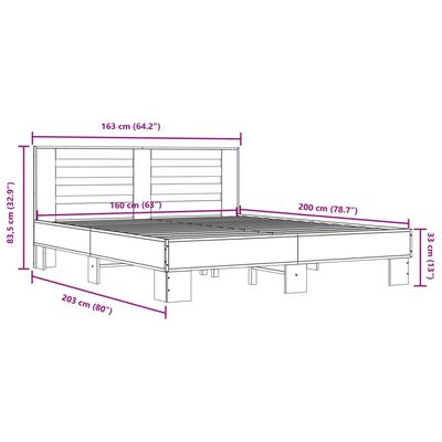 vidaXL gultas rāmis, ozola krāsā, 160x200cm, inženierijas koks, metāls