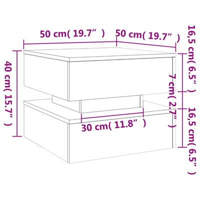 vidaXL kafijas galdiņš ar LED, brūna ozola, 50x50x40 cm