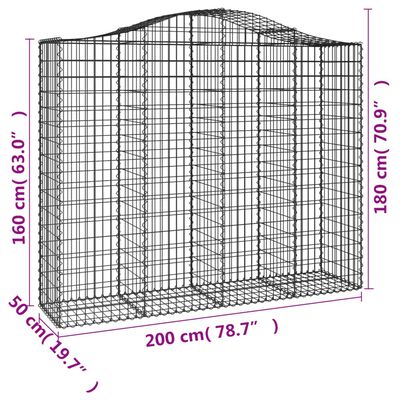 vidaXL arkveida gabiona grozi, 25gb., 200x50x160/180cm, cinkota dzelzs