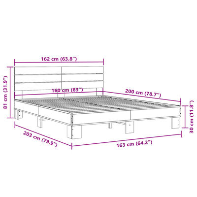 vidaXL gultas rāmis, melns, 160x200 cm, inženierijas koks, metāls