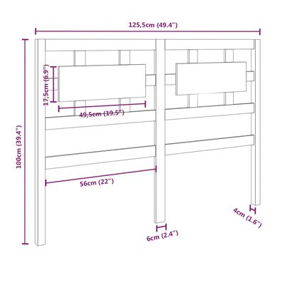 vidaXL gultas galvgalis, medus brūns, 125,5x4x100cm, priedes masīvkoks