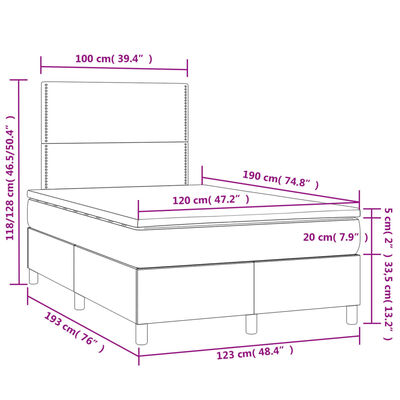 vidaXL atsperu gulta ar matraci, LED, krēmkrāsas audums, 120x190 cm