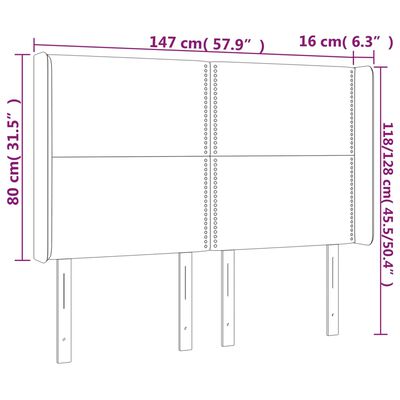 vidaXL gultas galvgalis ar LED, 147x16x118/128 cm, zils audums