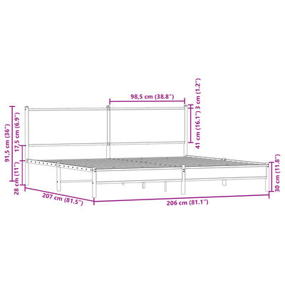 vidaXL gultas rāmis bez matrača, metāls, 200x200 cm, ozolkoka krāsa