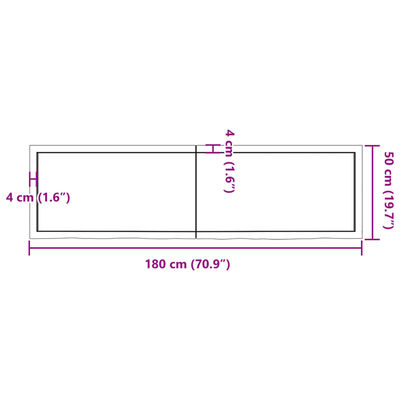 vidaXL vannasistabas letes virsma 180x50x(2-6)cm apstrādāts masīvkoks