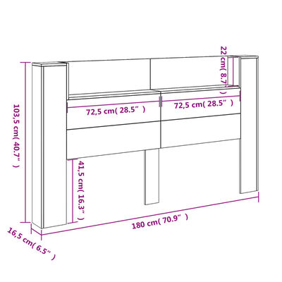 vidaXL galvgaļa skapis ar LED, ozolkoka krāsa, 180x16,5x103,5 cm