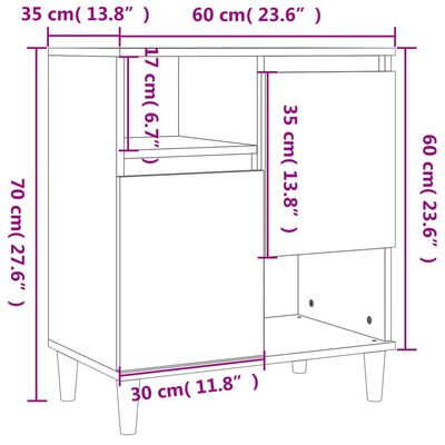 vidaXL kumode, pelēka ozolkoka, 60x35x70 cm, inženierijas koks