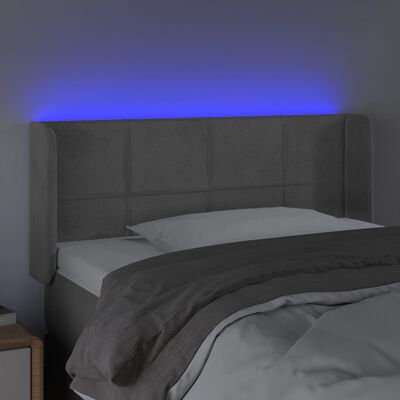 vidaXL gultas galvgalis ar LED, 93x16x78/88 cm, gaiši pelēks samts