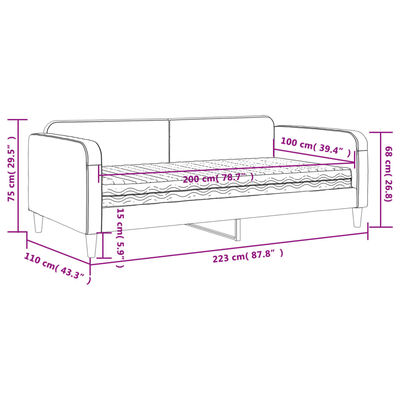 vidaXL dīvāngulta ar matraci, tumši pelēks audums, 100x200 cm