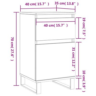 vidaXL kumodes, 2 gab., melnas, 40x35x70 cm, inženierijas koks