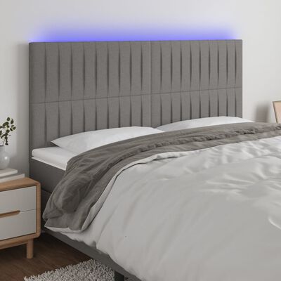 vidaXL gultas galvgalis ar LED, 180x5x118/128 cm, tumši pelēks audums