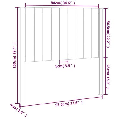 vidaXL gultas galvgalis, pelēks, 95,5x4x100 cm, priedes masīvkoks