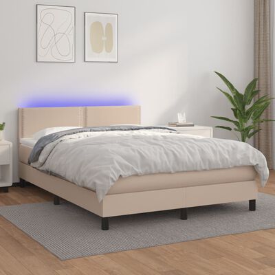 vidaXL atsperu gulta ar matraci, LED, kapučīno, 140x200 cm