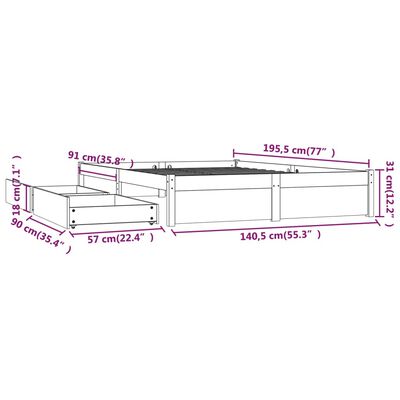 vidaXL gultas rāmis ar atvilktnēm, melns, 135x190 cm, divvietīgs