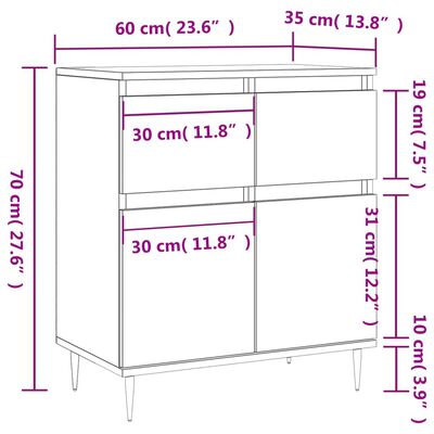 vidaXL kumode, ozolkoka krāsā, 60x35x70 cm, inženierijas koks