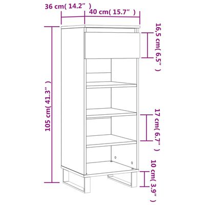 vidaXL apavu plaukts, melns, 40x36x105 cm, inženierijas koks