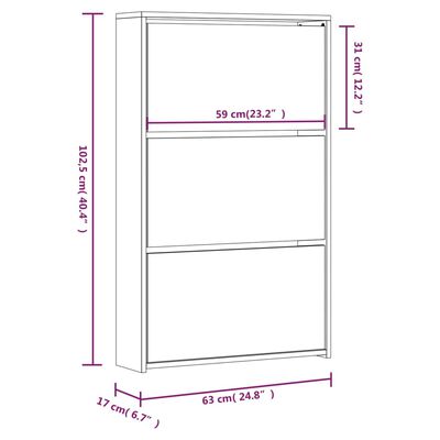 vidaXL apavu plaukts ar spoguli, 3 nodalījumi, ozolkoka, 63x17x102,5cm