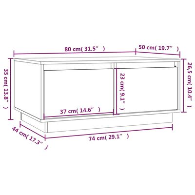 vidaXL kafijas galdiņš, balts, 80x50x35 cm, priedes masīvkoks