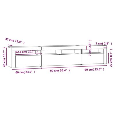 vidaXL TV skapītis ar LED, pelēka ozolkoka krāsa, 210x35x40 cm