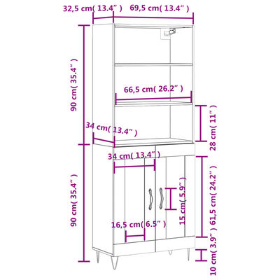 vidaXL augstais skapis, ozolkoka, 69,5x34x180 cm, inženierijas koks