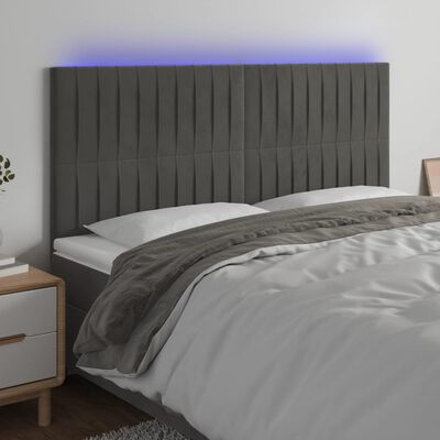 vidaXL gultas galvgalis ar LED, 160x5x118/128 cm, tumši pelēks samts