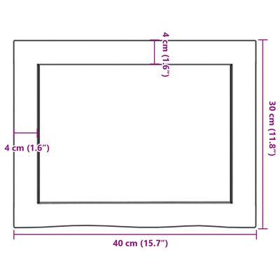 vidaXL vannasistabas letes virsma, 40x30x(2-6)cm, apstrādāts masīvkoks