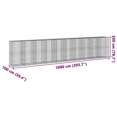 vidaXL gabiona grozs ar vāku, 1000x100x200 cm, cinkota dzelzs