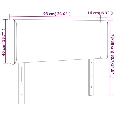 vidaXL gultas galvgalis ar LED, 93x16x78/88 cm, krēmkrāsas audums