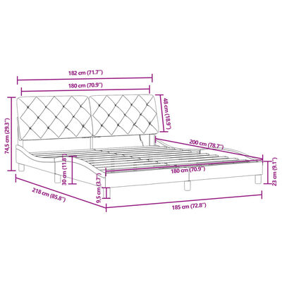 vidaXL gultas rāmis ar LED, melns, 180x200 cm, samts